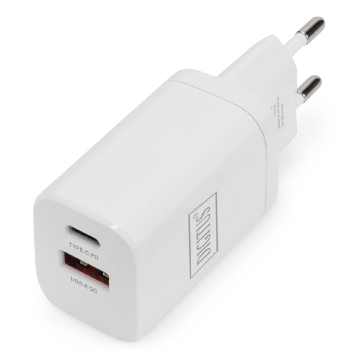 Adattatore di Ricarica con 2 Porte - USB C e USB A - 30 w - per Smartphone e Tablet - Bianco