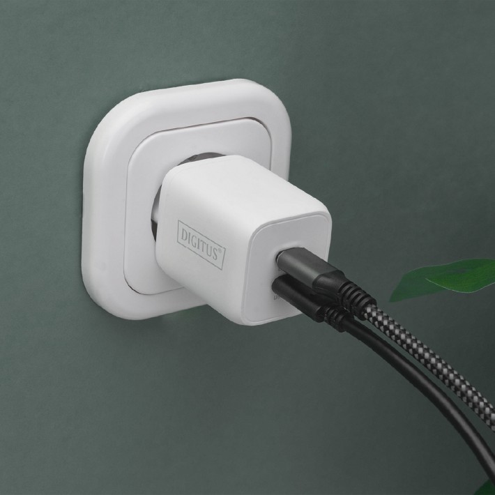 Adattatore di Ricarica con 2 Porte USB C - 65 W - per Smartphone e Tablet - Bianco