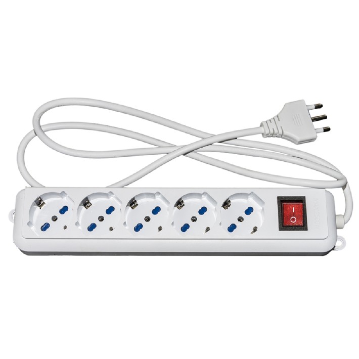 Multipresa - 5 Prese Universali Ita/Shuko 10/16 A - con Spina 16 A - con Interruttore -...