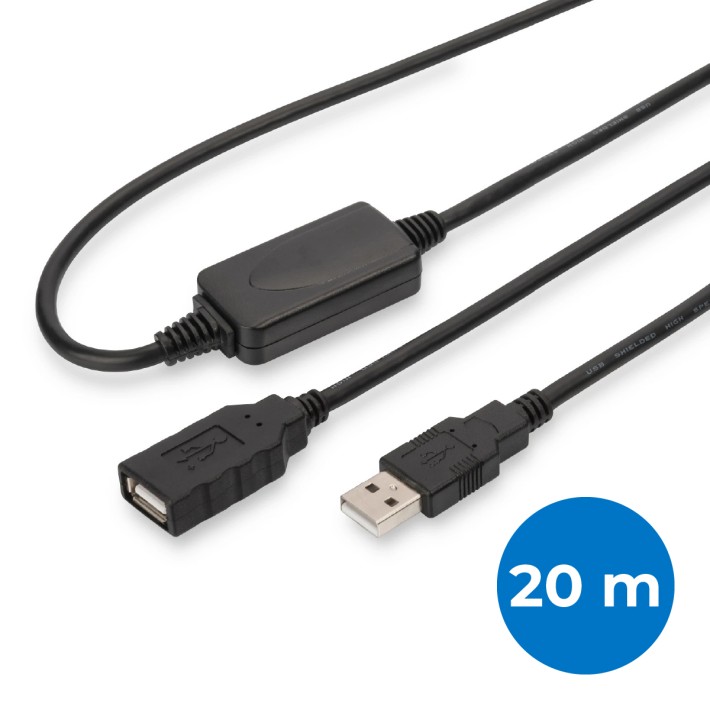 Estensore di Linea - USB 2.0 - Maschio/Femmina - 20 m - Nero