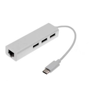 Adattatore - Usb C Maschio con Presa di Rete RJ45 10/100 - Hub con 3 Porte Usb 2.0