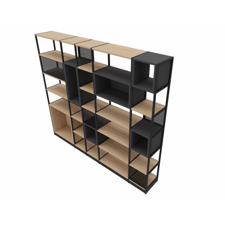 Libreria Combus Modello 1 - Dimensioni 283 x 40 x 239,5 cm  - Colore Struttura Nero - Colore...