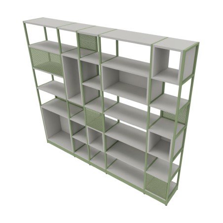 Libreria Combus Modello 1 - Dimensioni 283 x 40 x 239,5 cm - Colore Struttura Verde - Colore...
