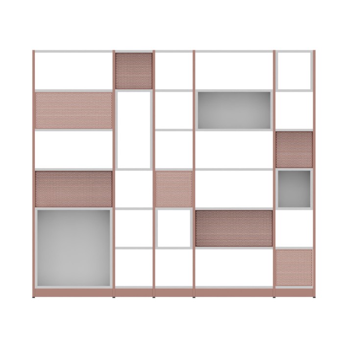 Libreria Combus Modello 1 in Melaminico - Dimensioni 283 x 40 x 239,5 cm - Colore Struttura Rosa - Colore Ripiano Bianco