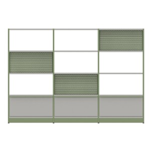 Libreria Combus Modello 2 - Dimensioni 240 x 40 x 163,5 cm - Colore Struttura Verde - Colore Ripiano Legno Grigio 2