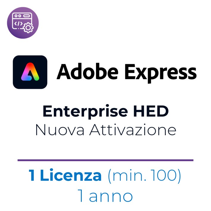 Adobe Express Enterprise HED (Minimo 100 Licenze) - Nuova Attivazione - VIP EDU - 1 Utente - Prezzo a Licenza - 1 Anno