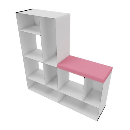 Libreria Modello Modulo Alto con Seduta - Colore Bianco/Rosa