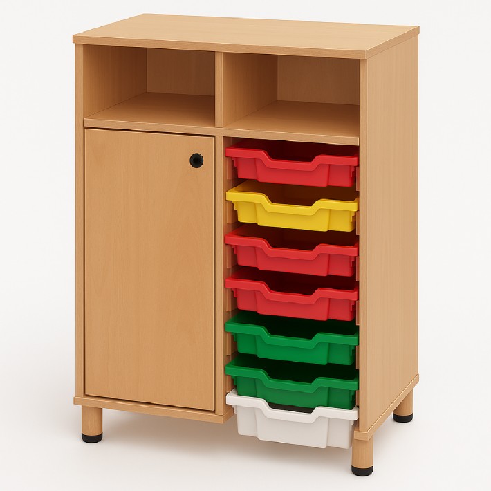 Mobile Cassettiera in Legno con 1 Anta + 7 Cassette "Smile" - Dimensioni  72 x 45 x 100 cm