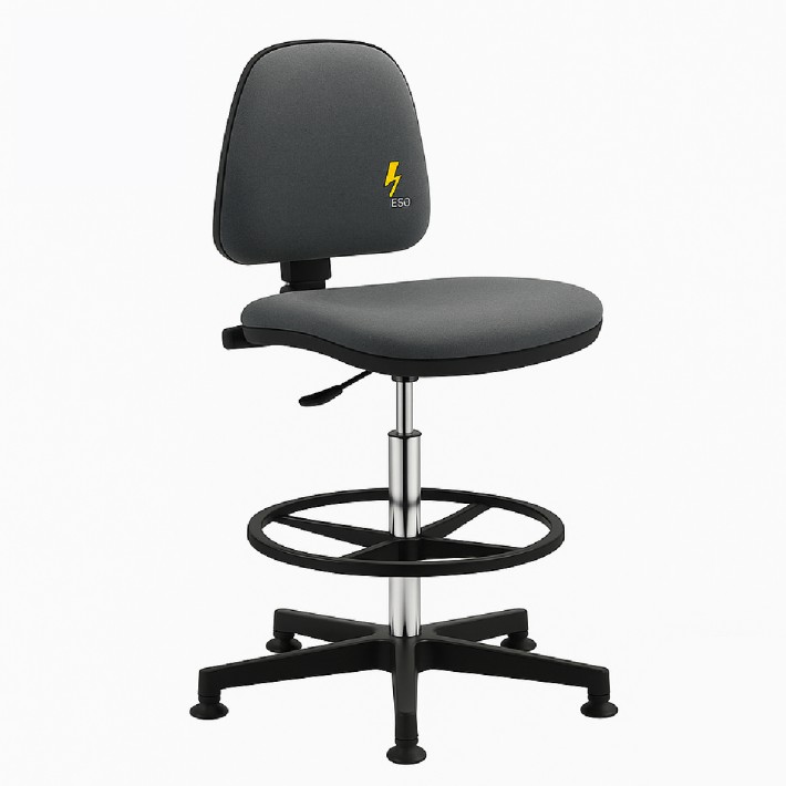 Sgabello ESD in Tessuto Grigio Dissipativo su Ruote