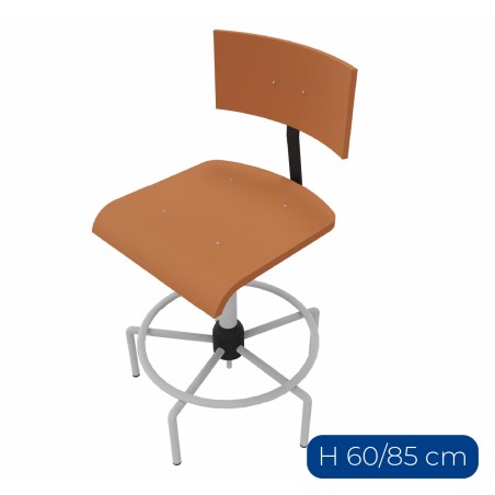 Sgabello Accademia con Seduta e Schienale in Faggio con Regolazione a GAS - Altezza...