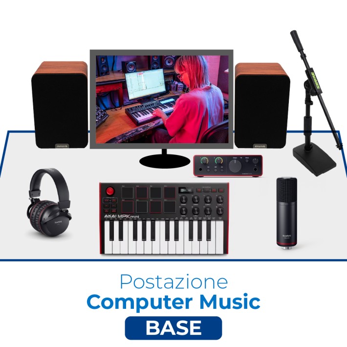 Postazione Computer Music Basic - con Bundle, Casse Audio, Tastiera Midi, Asta da Tavolo e...