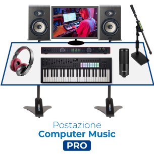 Postazione Computer Music Pro - con Scheda e Casse Audio, Tastiera, Cuffia, Mic., Asta da...