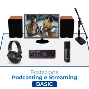 Postazione Podcasting e Streaming Basic - Include Bundle Scheda Audio+Microfono+Cuffia,...