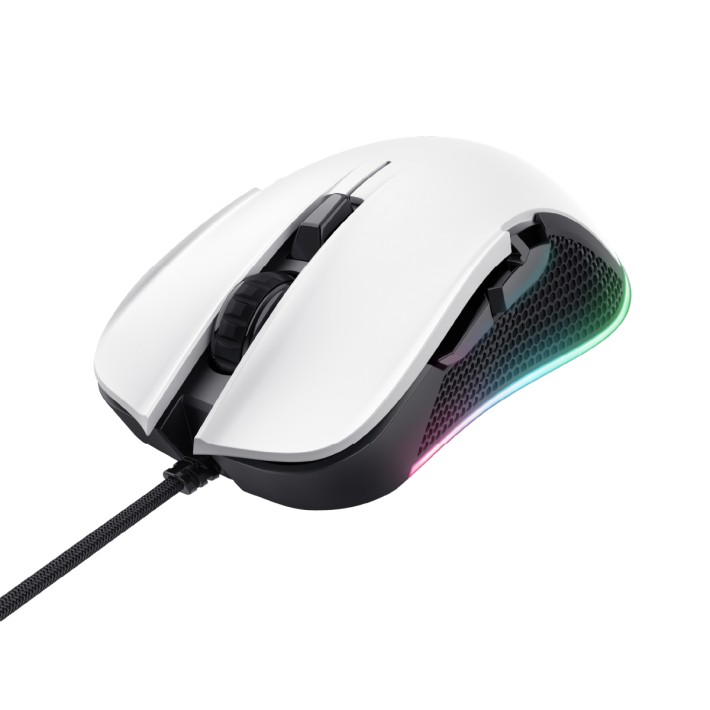 Mouse Wired Gaming Eco - Trust GXT 922W Ybar - con Illuminazione LED RGB Integrale - Bianco/Nero