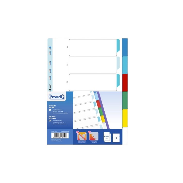 Favorit 400132501 intercalare Indice a linguetta vuota Polipropilene (PP) Multicolore
