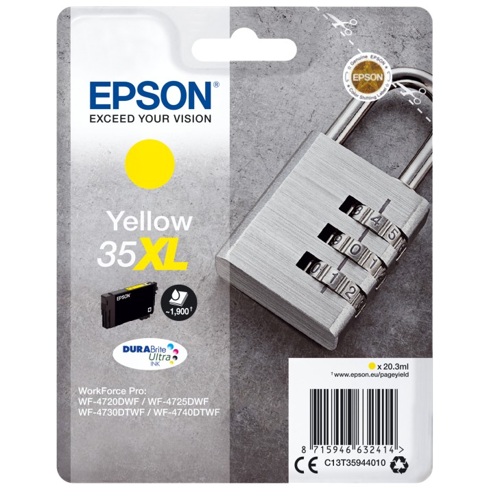 Epson Padlock Singlepack Yellow 35XL DURABrite...