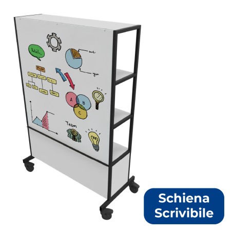 Libreria Worklab su Ruote - Modello con 2 Mensole e Schiena Scrivibile - Colore Struttura...