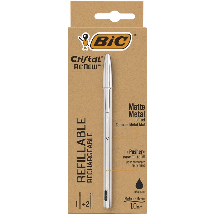 BIC Cristal Re'New, Penna Ricaricabile Nera a...