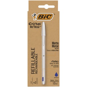 BIC Cristal Re'New, Penna Ricaricabile Blu a Sfera, Fusto...