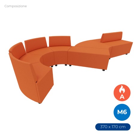 Composizione Flora - 7 Pouf (rettangolo stretto/largo con schienale basso), 1 Pouf Angolare...