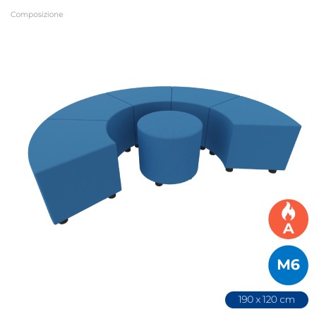 Composizione Flora - 5 Pouf Angolari Stretti - 1 Pouf Cilindro - Altezza M6 - Colore Blu Chiaro
