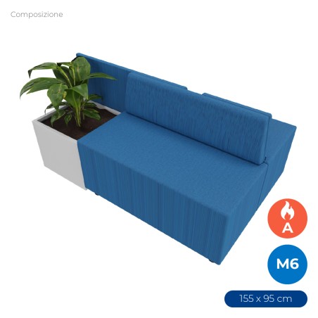 Composizione Flora - Pouf Rettangolo Stretto - 2 Pouf Rettangolo Largo e Fioriera - Altezza...