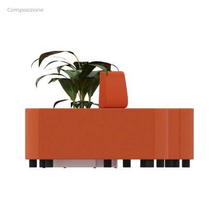 Composizione Flora - 4 Pouf Angolari - 1 Pouf Rettangolo Stretto con Schienale Basso e 1...