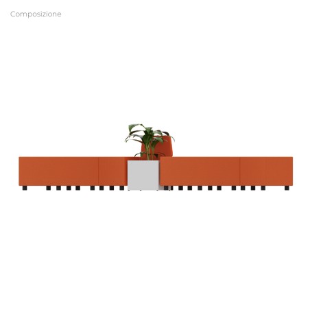 Composizione Flora - 4 Pouf Angolari - 1 Pouf Rettangolo Stretto con Schienale Basso e 1...