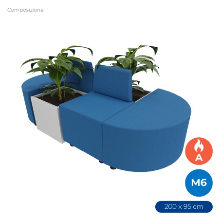 Composizione Flora - 2 Pouf Rettangolo Stretto - 2 Pouf Semicerchio e 2 Fioriere - Altezza...