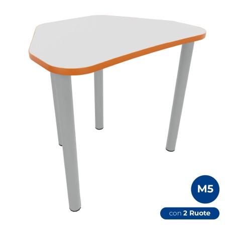 Tavolo Pino Trapezio 4 Gambe in Melaminico con 2 Ruote - Dimensioni 75,5 x 58,5 x 71cm -...