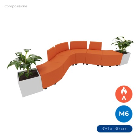 Composizione Flora - 6 Pouf Angolari/Rettangolo Stretti (schienale basso) e 2 Fioriere -...