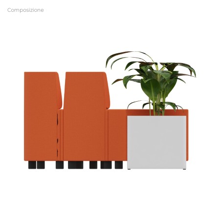 Composizione Flora - 6 Pouf Angolari/Rettangolo Stretti (schienale basso) e 2 Fioriere -...