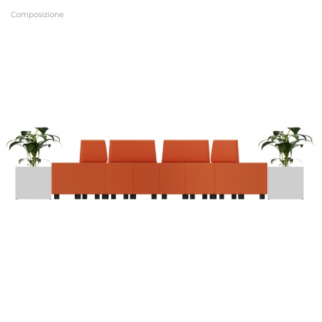 Composizione Flora - 6 Pouf Angolari/Rettangolo Stretti (schienale basso) e 2 Fioriere -...