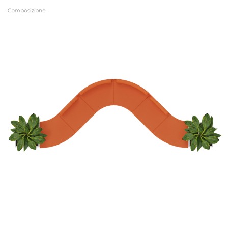 Composizione Flora - 6 Pouf Angolari/Rettangolo Stretti (schienale basso) e 2 Fioriere -...