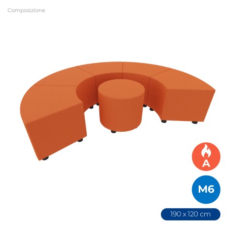 Composizione Flora - 5 Pouf Angolari Stretti - 1 Pouf Cilindro - Altezza M6 - Colore Arancione