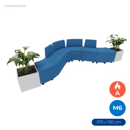Composizione Flora - 6 Pouf Angolari/Rettangolo Stretti (schienale basso) e 2 Fioriere -...