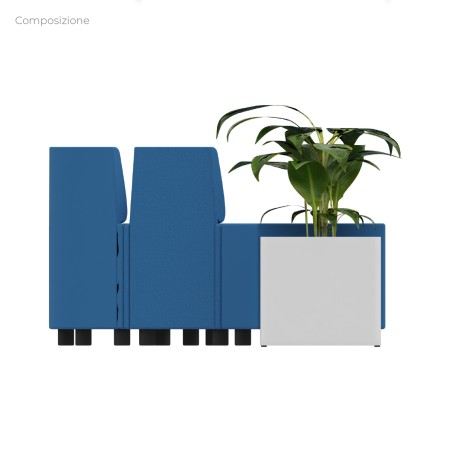 Composizione Flora - 6 Pouf Angolari/Rettangolo Stretti (schienale basso) e 2 Fioriere -...