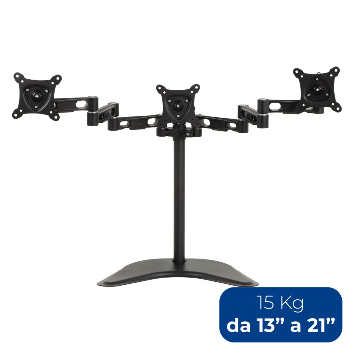 Braccio per Monitor - da Tavolo - con Base per tre Video - da 13" a 21" - fino a 15 kg