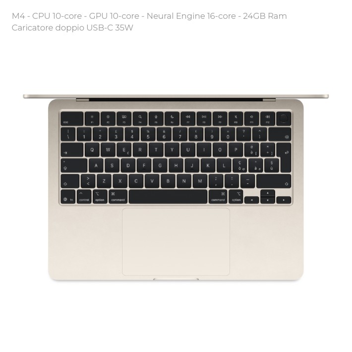 Notebook 13" - Apple MacBook Air - M4 CPU 10-core - GPU 10-core - Ram 24GB - SSD 512GB - MacOS Sequoia - Starlight