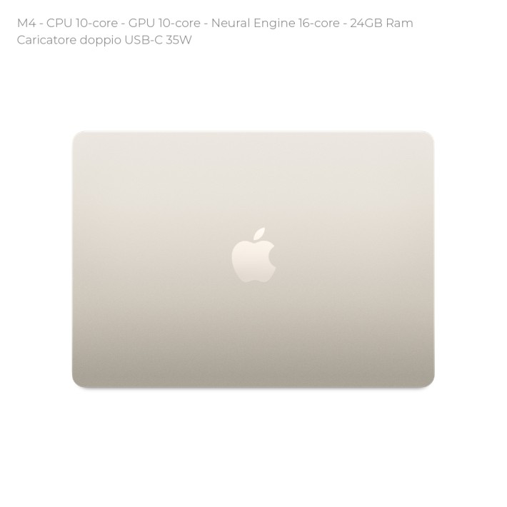 Notebook 13" - Apple MacBook Air - M4 CPU 10-core - GPU 10-core - Ram 24GB - SSD 512GB - MacOS Sequoia - Starlight