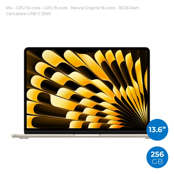 Notebook 13" - Apple MacBook Air - M4 CPU 10-core - GPU 8-core - Ram 16GB - SSD 256GB - MacOS Sequoia - Starlight