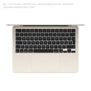Notebook 15" - Apple MacBook Air - M4 CPU 10-core - GPU 10-core - Ram 16GB - SSD 512GB - MacOS Sequoia - Starlight 2