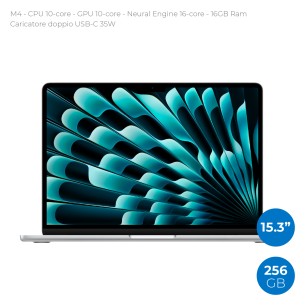 Notebook 15" - Apple MacBook Air - M4 CPU 10-core - GPU 10-core - Ram 16GB - SSD 256GB - MacOS Sequoia - Silver