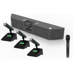 Soundbar con webcam e 4 radio microfoni da tavolo inclusi - Ideale per gruppi di lavoro o sale meeting - Pile microfono Escluse