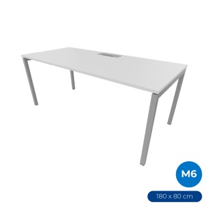 Tavolo Nova U in Melaminico con Foro Passacavi - Dimensioni 180 x 80 x 74 cm – Colore Piano Bianco – Colore Struttura Grigio