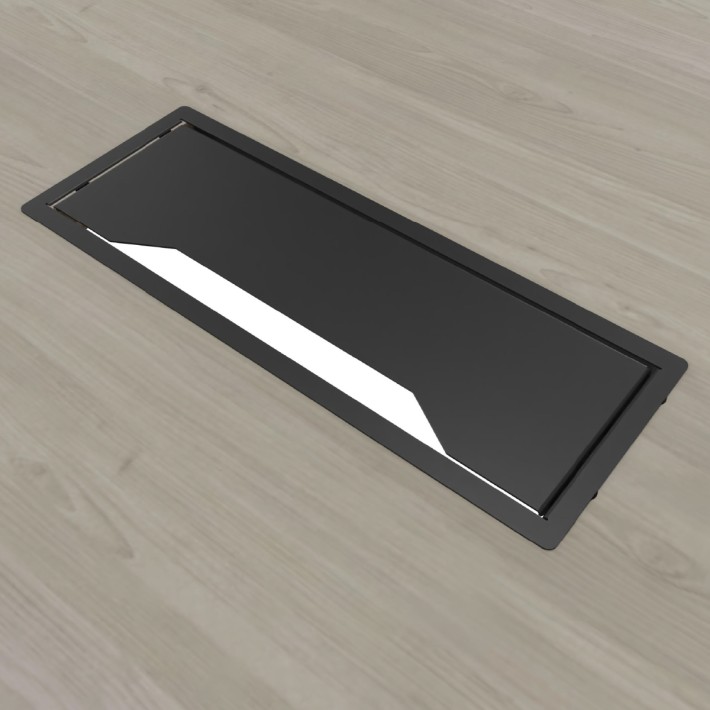 Tavolo Riunione Nova 6 Posti con Foro Passacavi Rettangolare Centrale - Dimensioni 200x100x74 cm - Piano Grigio - Struttura Nero