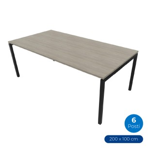 Tavolo Riunione Nova 6 Posti - Dimensioni 200x100x74 cm - Colore Piano Grigio - Colore Struttura Nero
