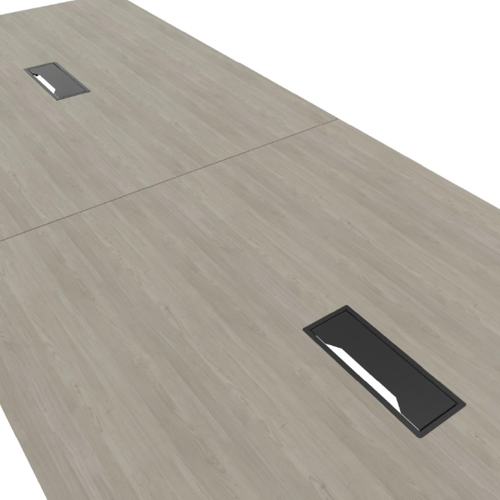 Tavolo Riunione Nova 8 Posti con 2 Fori Passacavi - Dimensioni 240x120x74 cm - Piano Grigio - Struttura Nero