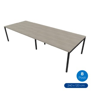 Tavolo Riunione Nova 8 Posti - Dimensioni 240 x 120 x 74 cm - Colore Piano Grigio - Colore Struttura Nero
