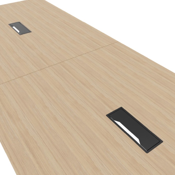 Tavolo Riunione Nova 10 Posti con 2 Fori Passacavi - Dimensioni 320x120x74 cm - Piano Rovere Ambrato - Struttura Nero